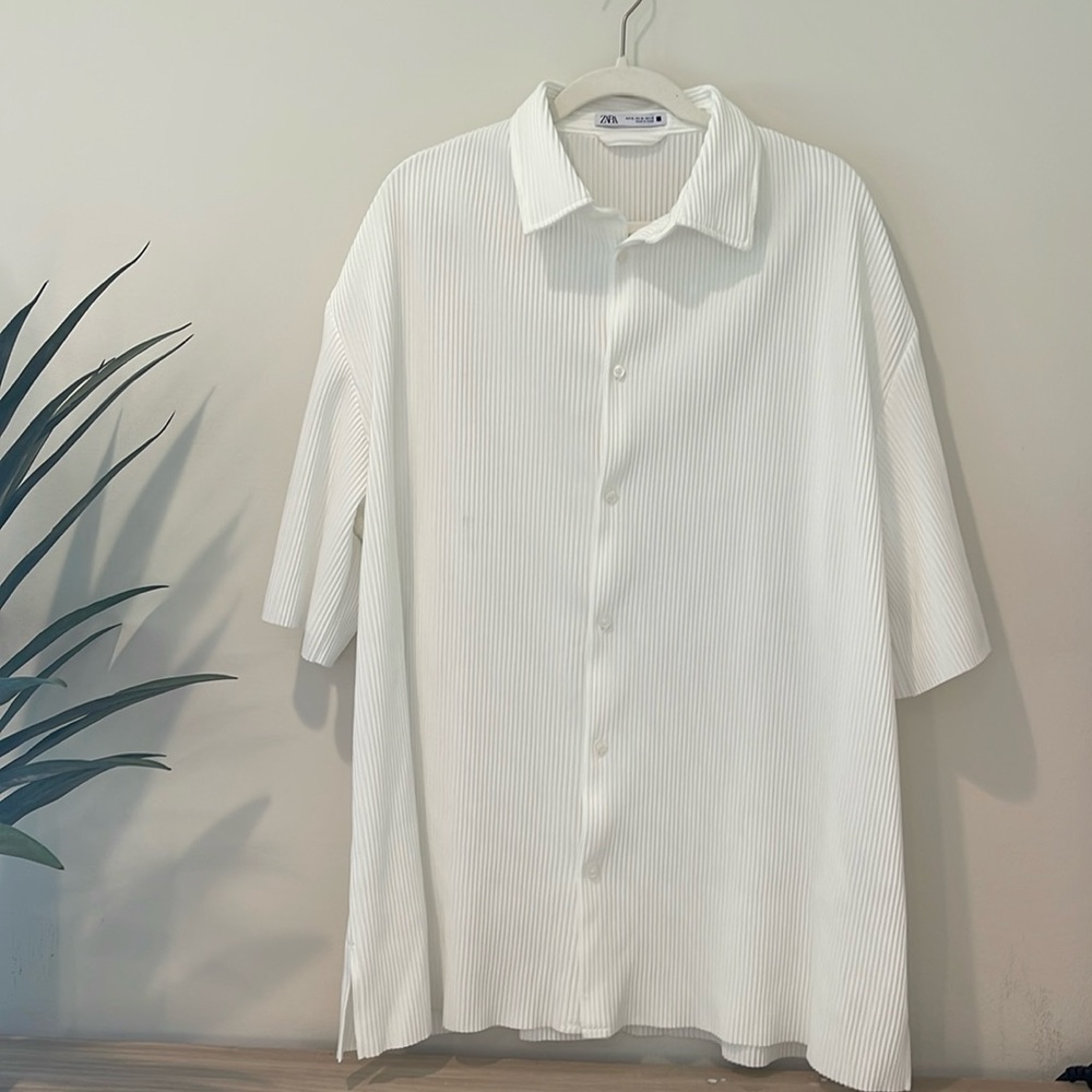 Mens White Zara Short Sleeve Button Down, XL